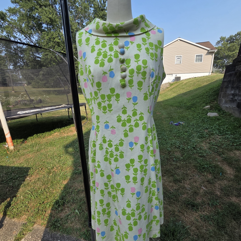 Floral Print Dress with Green, Blue, and Pink Accents